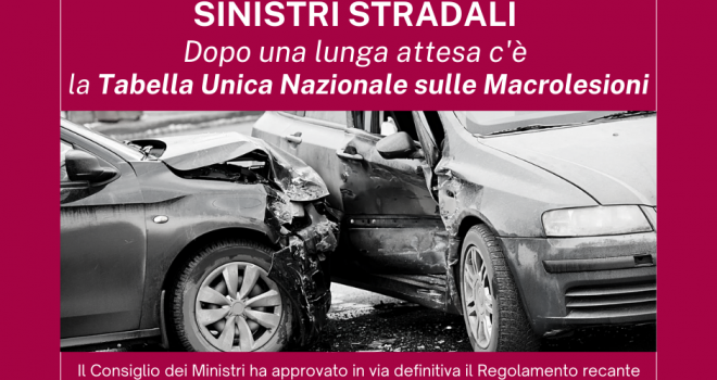 TABELLA UNICA NAZIONALE SULLE MACROLESIONI: C’E’ IL SI’ DEFINITIVO DEL GOVERNO